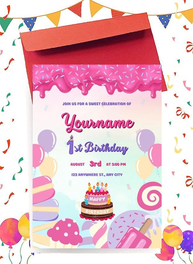 Yellow Nuts Birthday Invitation For Birthday Personalized Happy Birthday Candy Cake Theme Greeting Card For Kids Girls and Boys - Image 3